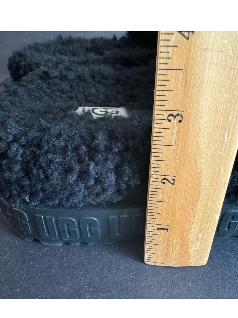 UGG Black Fluffita Flatform Curly Sherp Slide Sandals with Adjustable Buckle.9 - Picture 8 of 10